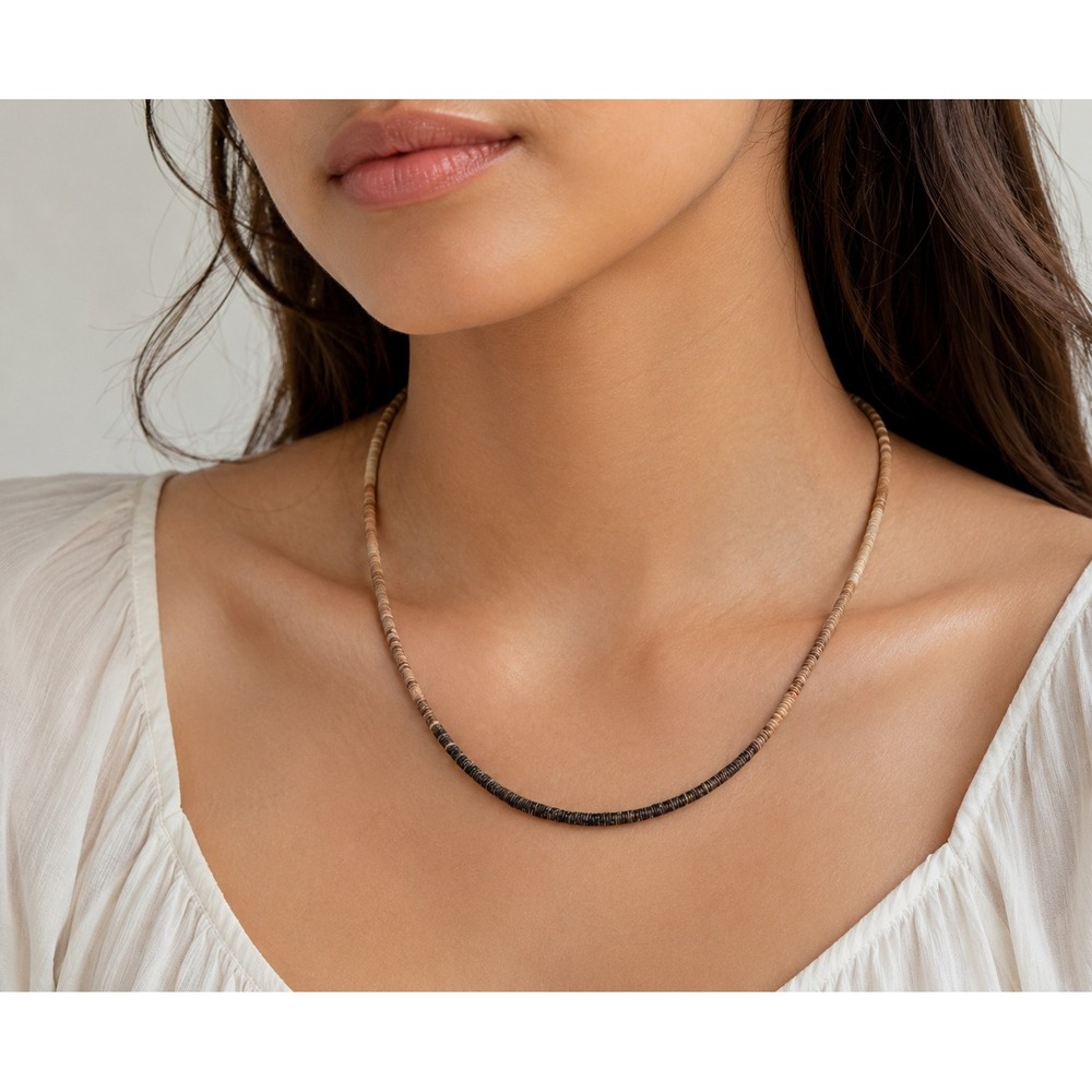 Santo‎ Domingo Tri-tone Pen & Melon Shell Heishe Necklace 18" Handmade Jewelry**